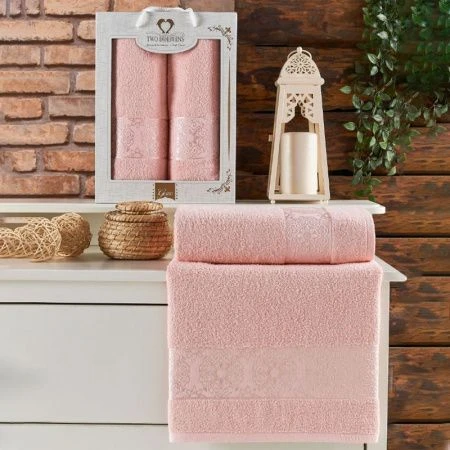 Набор полотенец махровые 2пр 50*90/70*140см TWO DOLPHINS GOZO пудра 380гр подар.уп.