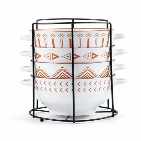 Бульонницы набор 4пр 650мл керамика Геометрия на мет.подставке (6)