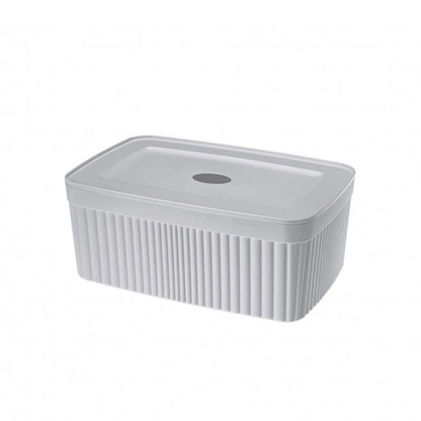 Корзинка 2,5л 23*15*9см пластик VELVET светло-серый флэк с крышкой (12)