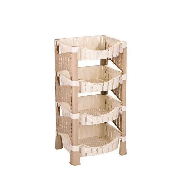 Этажерка прямая 4 секции 410*330*780мм пластик ПЛЕТЁНКА слоновая кость