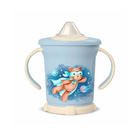 Поильник детский 270мл пластик голубой с ручками и декором (12)