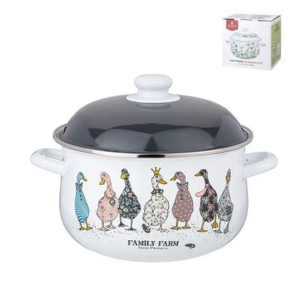 Кастрюля 5л эмаль Family Farm с крышкой 24см выс.14см (6)