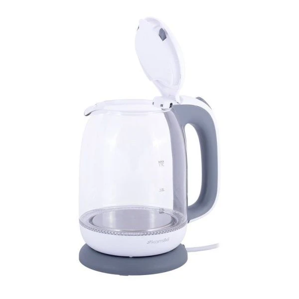 Чайник электрический 1,7л стекло белый с серым с подсветкой, арт.1720G (6)