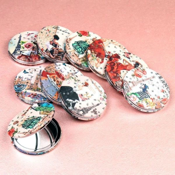 Зеркало карманное 7см металл/кожзам GT357 (50/300)