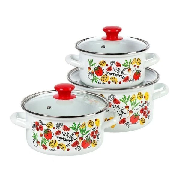 Набор кастрюль 3пр 1,5/2,3/3л эмаль ГАСПАЧО-1-ЭКСТРА белый цилиндрический Набор кастрюль 3пр 1,5/2,3/3л эмаль ГАСПАЧО-1-ЭКСТРА белый цилиндрический