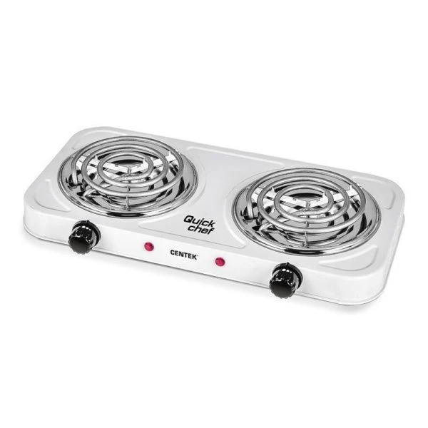 Плитка электрическая металл Centek CT-1509 белая 2000Вт 2 конфорки ТЭН 140мм индикатор работы (6)