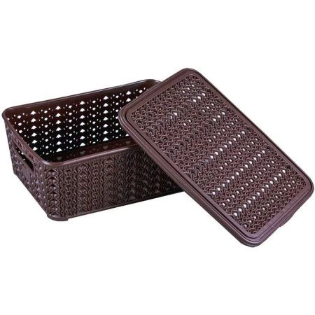 Ящик 3,5л пластик ВЯЗАНИЕ шоколадный с крышкой (20)