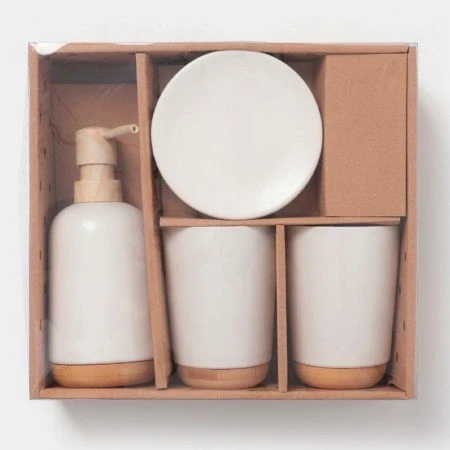 Набор для ванной "Эко" 4 предмета (мыльница. дозатор для мыла, 2 стакана), цвет белый   6851678