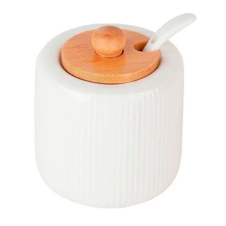 Сахарница 220мл 8*8*9см фарфор Naturel с ложкой подар.уп. (72)