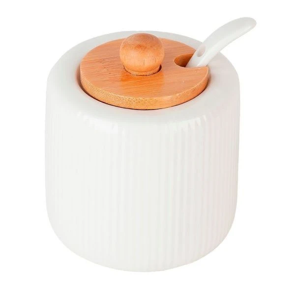 Сахарница 220мл 8*8*9см фарфор Naturel с ложкой подар.уп. (72)