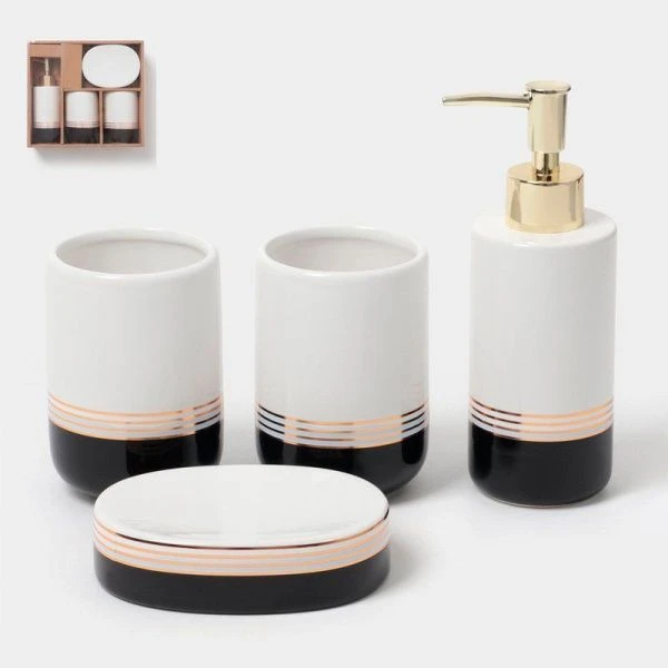 Набор для ванной "Лили", 4 предмета (мыльница, дозатор для мыла, 2 стакана), цвет черный   4330029