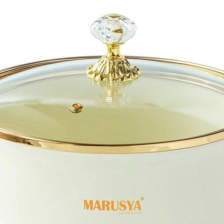 Кастрюля 4л эмаль со стекл.крышкой ручка золото кремовый перламурт (6)