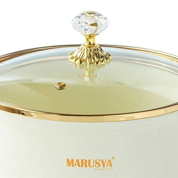 Кастрюля 6,5л эмаль со стекл.крышкой ручка золото кремовый перламурт (6)