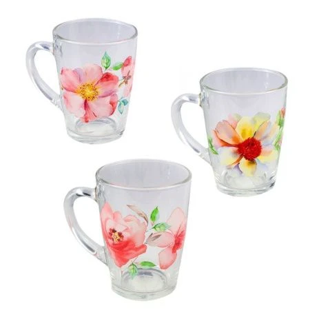 Кружка 300мл стекло Капучино АКВАРЕЛЬНЫЕ ЦВЕТЫ (20)