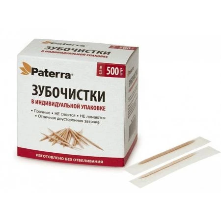 Зубочистки 500шт дерево в инд.упаковке PATERRA (72)