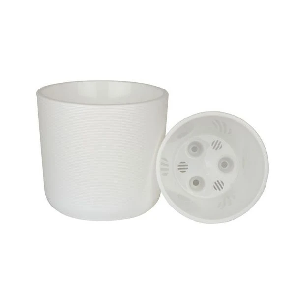 Горшок цветочный 16,6л 30*30см пластик ЛИОН с вкладкой белый (1)