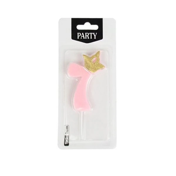 Свеча в торт парафин Цифра 7 корона розовая KL-5 (12/720)