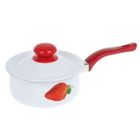 Ковш 600мл эмаль СОЧНАЯ КЛУБНИКА с крышкой цилиндрический С-1605П/4 (6)