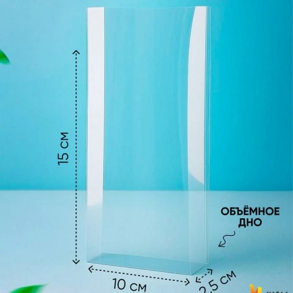 Пакет полипропилен прозрачный/прозрачный 10*15*2,5см с объемным дном (50)