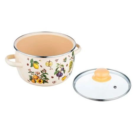 Кастрюля 3л эмаль ФРУКТОВЫЙ САД сферическая со стекл.крышкой ТМ Appetite (4)