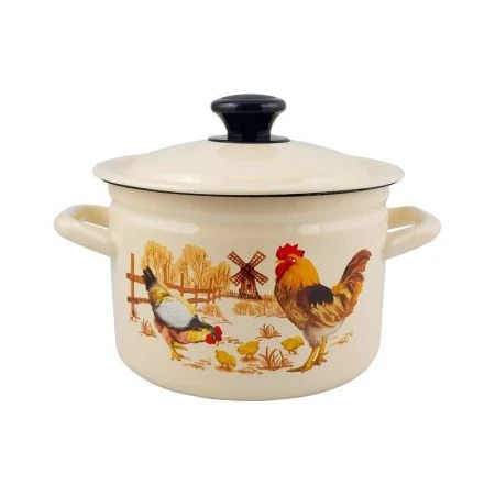 Кастрюля 3л эмаль ПОДВОРЬЕ слон.кость с рис. цилиндрическая борт. 41704-122/6-У (4)