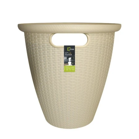 Кашпо напольное 47см 50л пластик Rattan с внутренним горшком 27л сливочный (1)