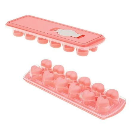 Форма для льда 25*8,5*3,5см пластик СЕРДЦЕ с крышкой и клапаном коралловый (20)