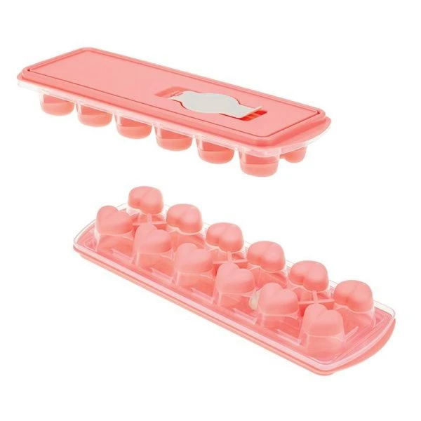 Форма для льда 25*8,5*3,5см пластик СЕРДЦЕ с крышкой и клапаном коралловый (20)