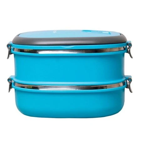 Ланч-бокс 2-х секционный 1,8л 20*14,5*13,5см нерж.сталь/пластик (голубой, салатовый, оранжевый) (36)