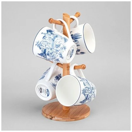 Кружки набор 4шт 380мл фарфор Novel на  дерев. подставке (6) HJCNB-1546S4B Кружки набор 4шт 380мл фарфор Novel на  дерев. подставке (6) HJCNB-1546S4B