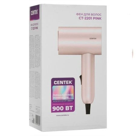 Фен 900Вт Centek CT-2201 Pink, 2скор. турмалин ионизация, антист эффект, скл ручка