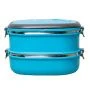 Ланч-бокс 2-х секционный 1,8л 20*14,5*13,5см нерж.сталь/пластик (голубой, салатовый, оранжевый) (36)