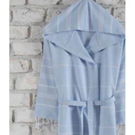 Халат пештемаль 100% хлопок с капюшоном SULTAN XL голубой