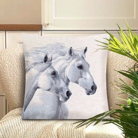 Наволочка декоративная 44*44см гобелен ПАРА БЕЛЫХ ЛОШАДЕЙ