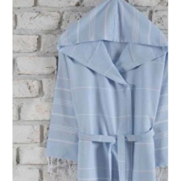Халат пештемаль 100% хлопок с капюшоном SULTAN XL голубой