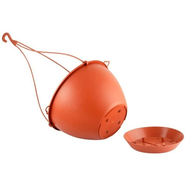 Кашпо подвесное 4,5л d250мм пластик Athena c поддоном терракотовый (16)
