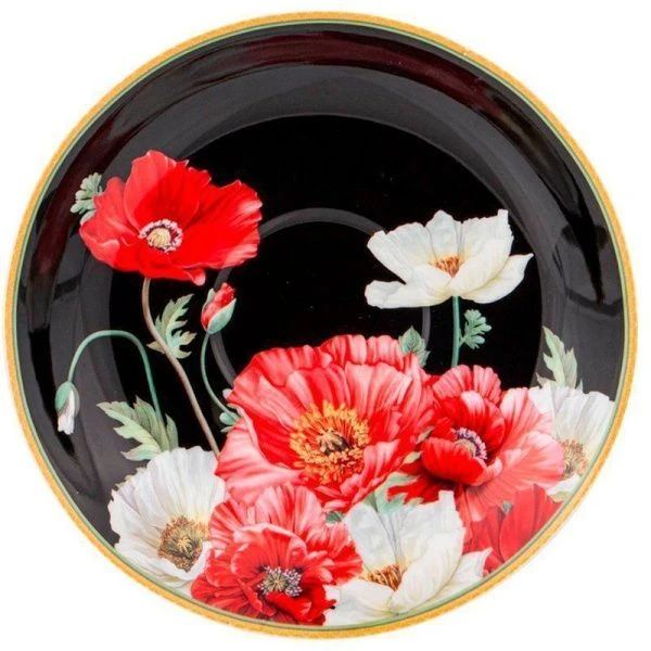 Чайный набор 2пр фарфор МАКИ на 1 персону 500мл черный (18)