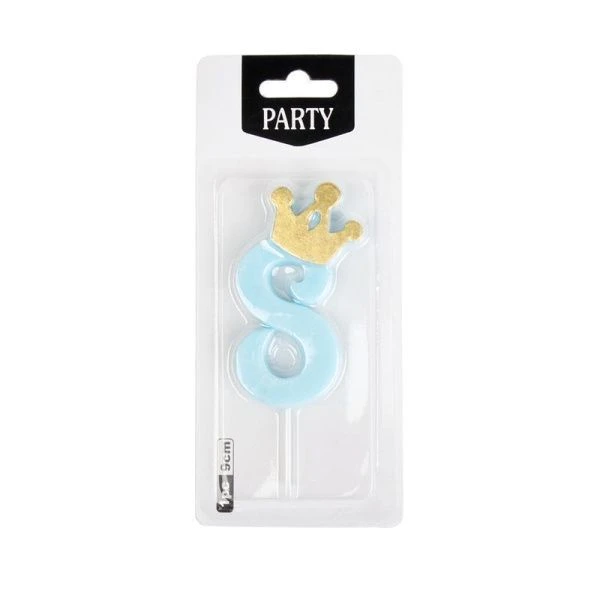 Свеча в торт парафин Цифра 8 корона голубая KL-4 (12/720)