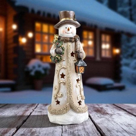 Фигурка новогодняя световая Снеговик 12,5*12*33,7см полистоун (6)