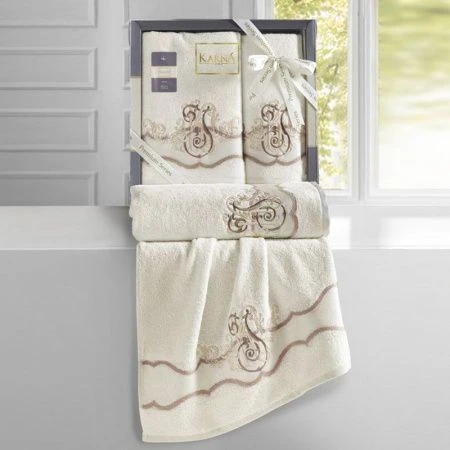 яяяНабор полотенец махровые 2пр 50*90/70*140см Karna ADVEN (Кремовый)