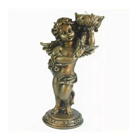 Изделие декоративное "Ангелочек с подсвечником в правой руке"(цвет белый,перламутр) L11W9H22см