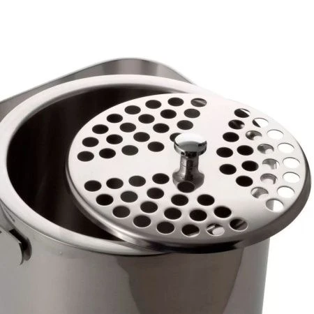 Ведерко для льда с крышкой 1,3л нерж.сталь щипцы, поддон с отверстиями, серебристый, арт. 7766 (12)