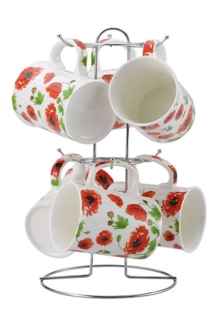 Набор кружек 7пр 280мл фарфор на мет.подставке