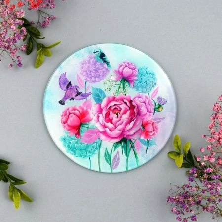 Доска разделочная 20см стекло ПИОНЫ И ПТИЧКИ VL48-154