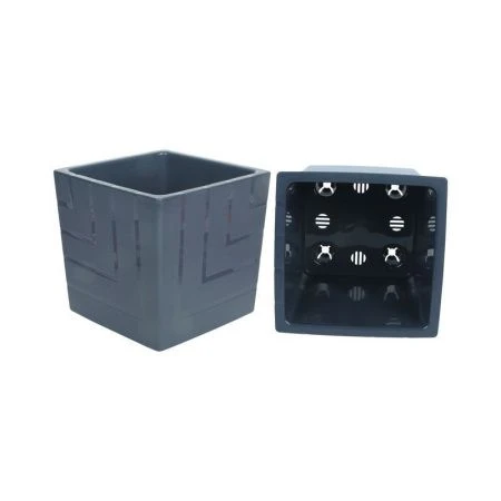 Горшок цветочный 1,2л 11,5*12см пластик КВАДРО с вкладкой антрацит (16)