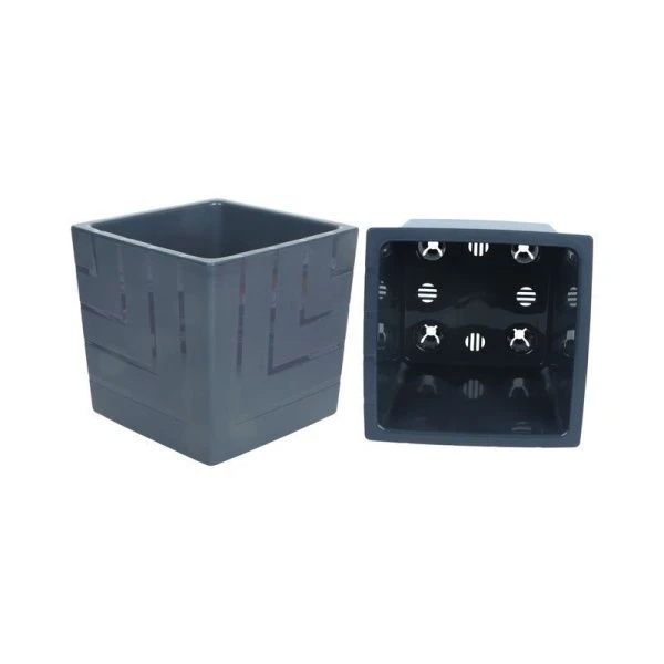 Горшок цветочный 1,2л 11,5*12см пластик КВАДРО с вкладкой антрацит (16)