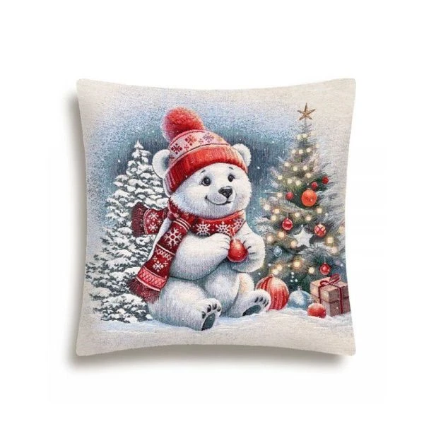 Наволочка декоративная новогодняя 44*44см гобелен БЕЛЫЙ МИШКА