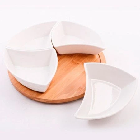 Менажница 4 секции 25*5см фарфор на бамбук.подставке LR60320 (16)