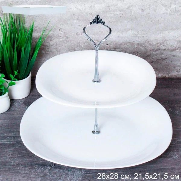 Этажерка сервировочная 2 яруса 21,5/28см стеклокерамика ф. квадрат белая Sq-2/LFP85/110BG (12)