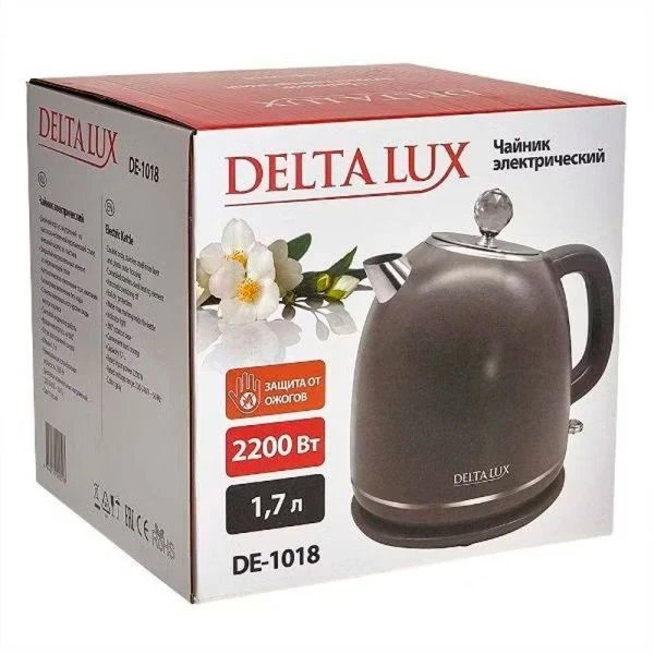 Чайник электрический 1,7л нерж.сталь 2200Вт DELTA LUX DE-1018 двойной корпус, серый (12)